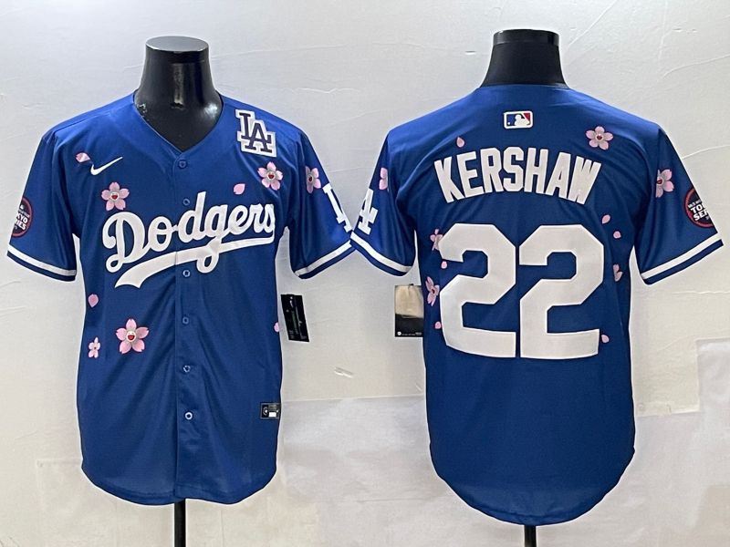 Men Los Angeles Dodgers #22 Kershaw Blue Sakura Edition 2025 Nike MLB Jersey style 8->los angeles dodgers->MLB Jersey